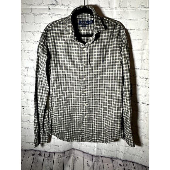 POLO RALPH LAUREN MENS PLAID LONG SLEEVE BUTTON FRONT SHIRT GRAY AND BLUE (L) EU - Picture 1 of 6